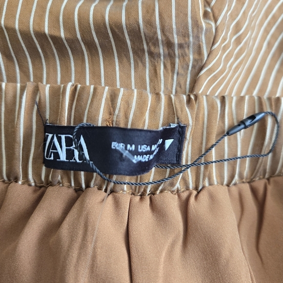 New Zara Striped High Waist Elastic Waistband Brown/Cream Boxer Shorts Medium - Picture 10 of 12